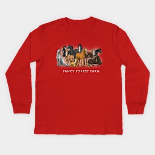 Fancy Forest Farm • Family Portrait • White Text Kids Long Sleeve T-Shirt